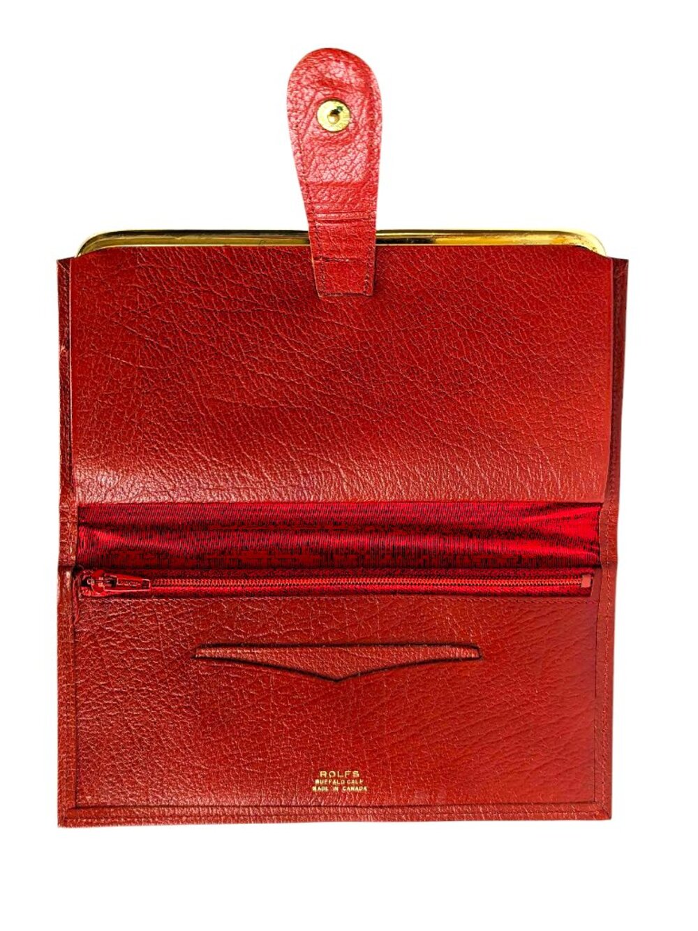 Vintage ROLFS Red Buffalo Calf Leather Wallet – Bifold Checkbook Clutch, Made in - Picture 7 of 11